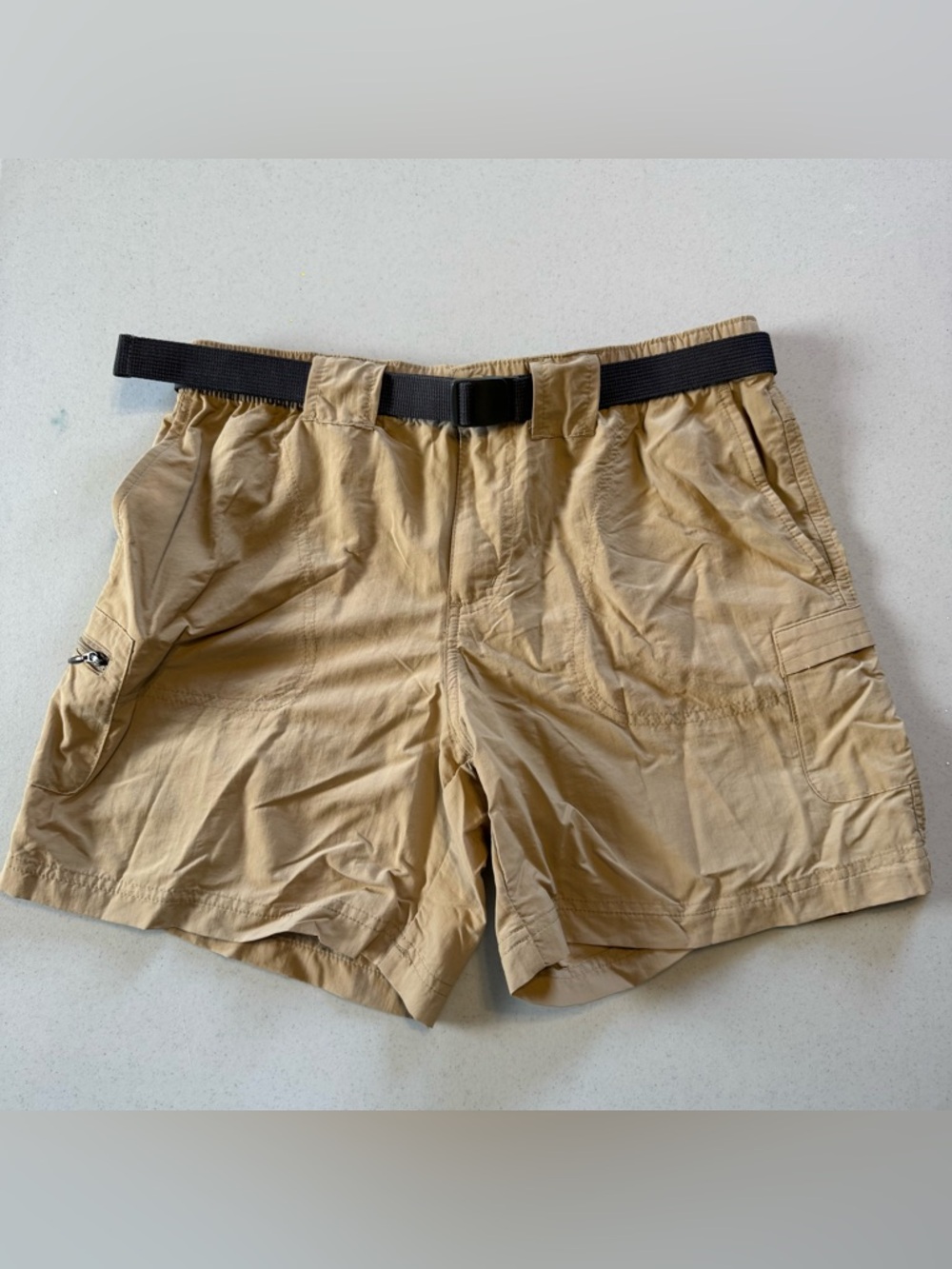 Khaki/Tan Outdoor Utility Shorts with Webbing Belt